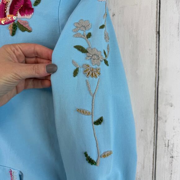 VTG Twisted Heart Blue Y2K Floral Embroidered Sequin Full Zip Jacket Size Medium - Picture 3 of 14